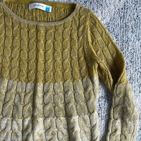 Anthropologie Sparrow Ombre Cable Knit Crewneck Sweater Size Small Yellow Green - Picture 6 of 12